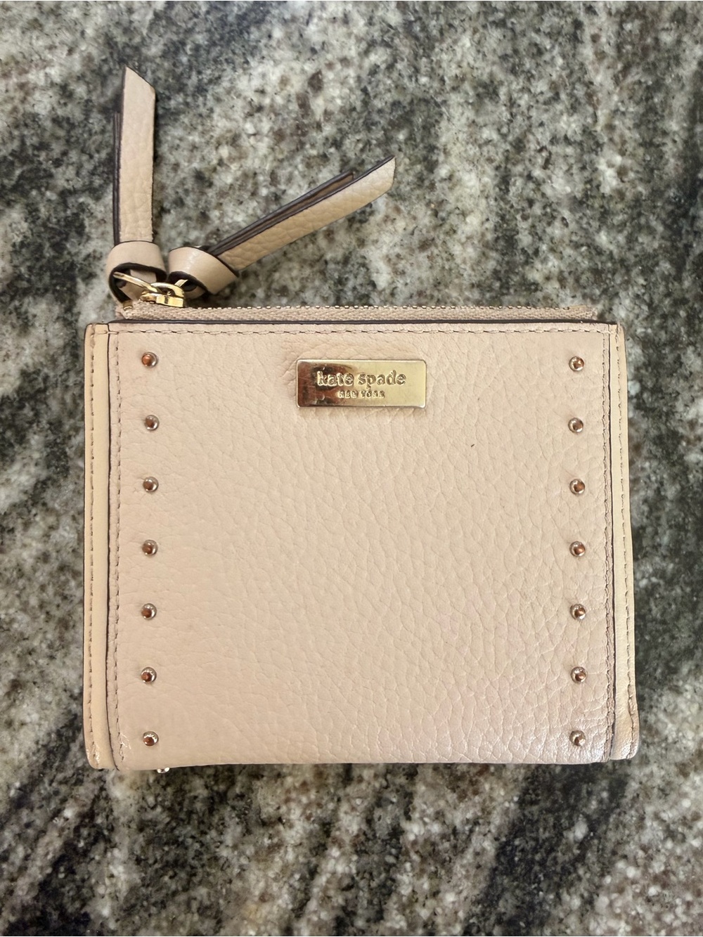 kate spade Blush Pebbled Leather Zip Wallet with Stud Accents